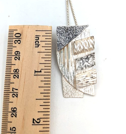 Vintage Statement Pendant Necklace Sterling Silver Modernist Abstract Geometric