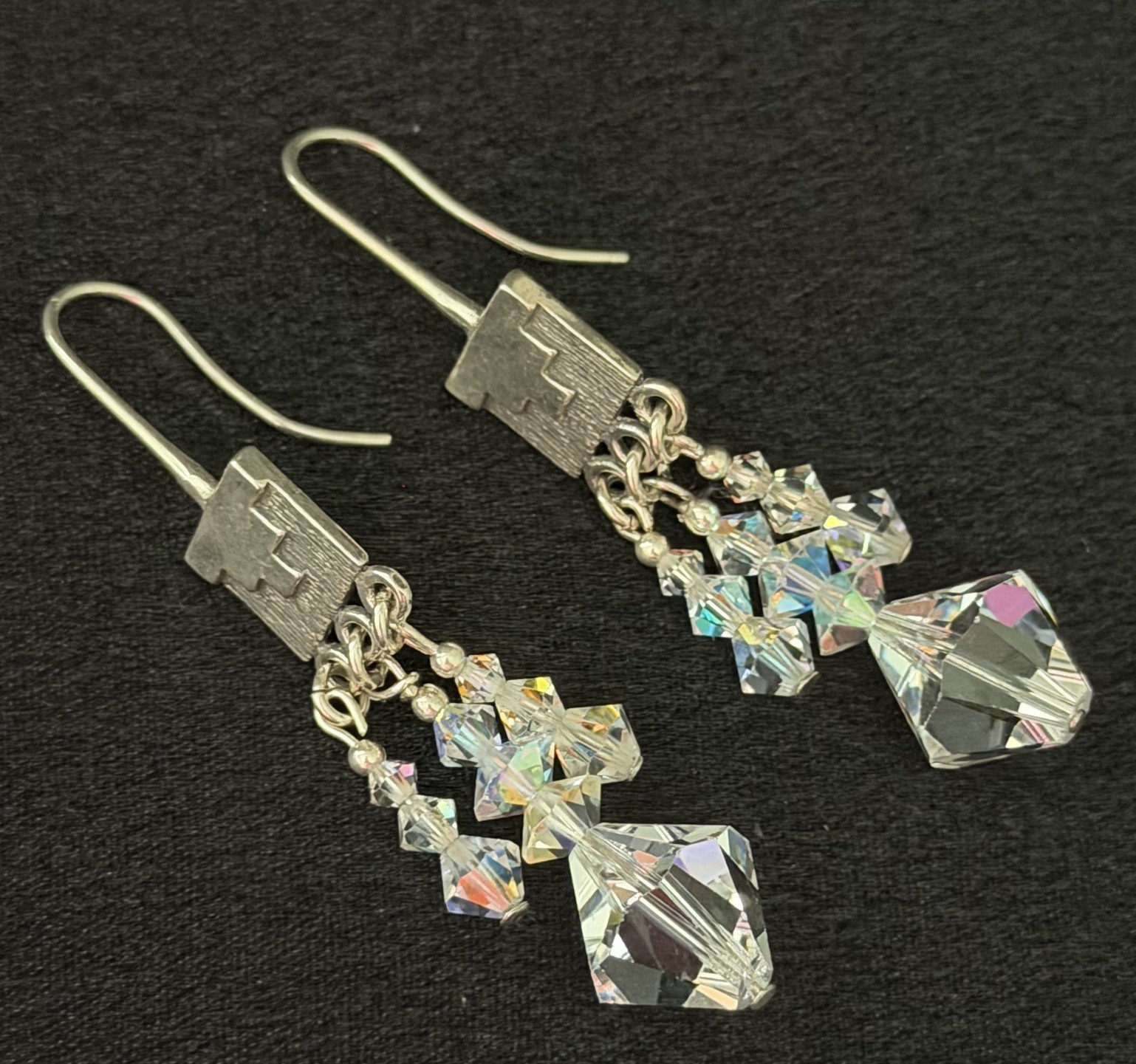 Vintage 925 Sterling Silver Clear AB Crystal Chandelier Dangle Earrings