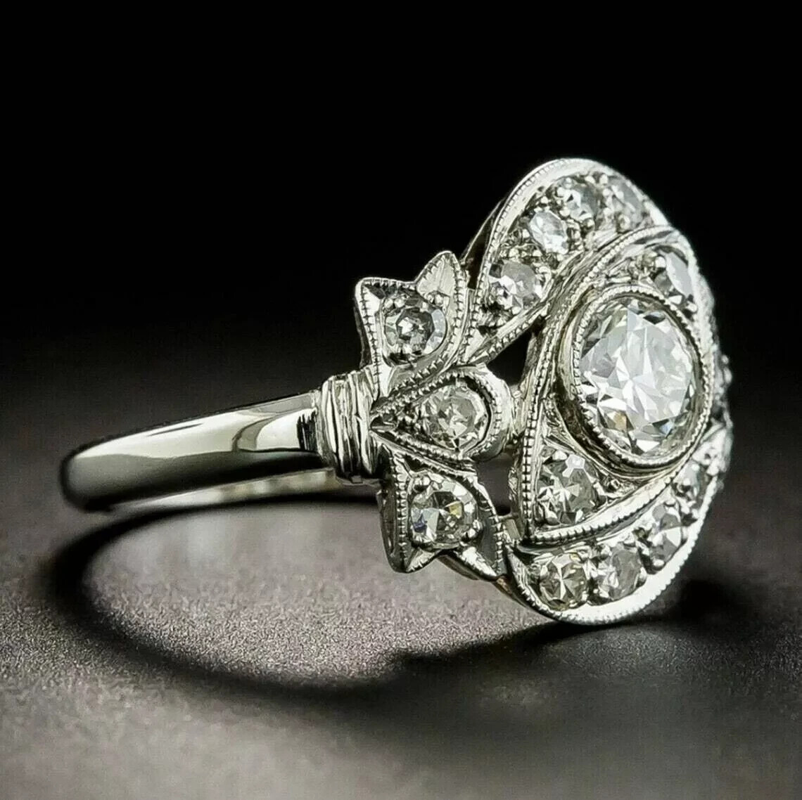 Art Deco Style 3Ct Round Lab Created Diamond Wedding 14K White Gold Finish Ring