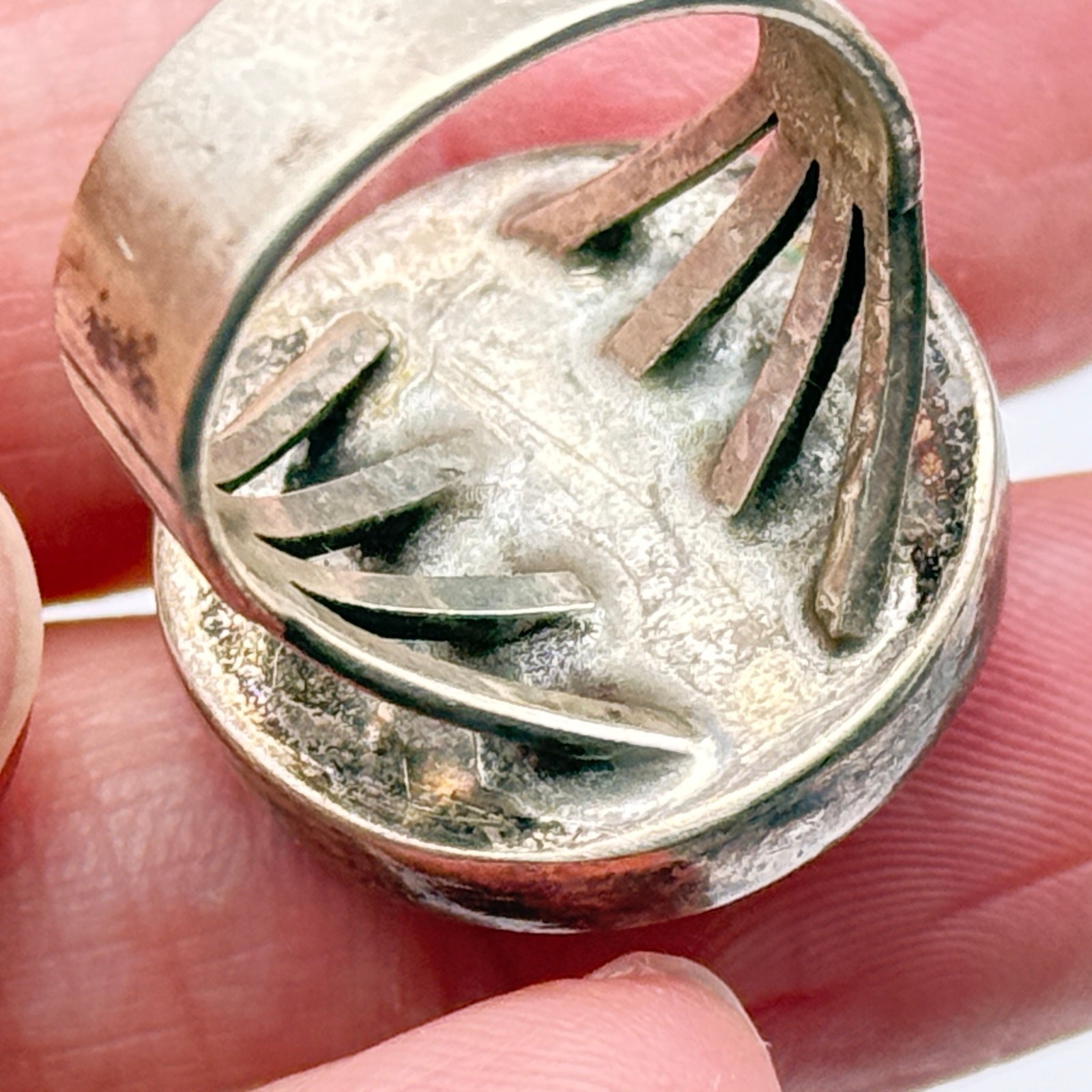 Vintage Modernist Picture Jasper Sterling Silver Ring Size 7.25