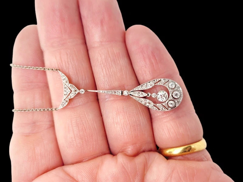 Art Deco Style Round Lab Created Diamond Wedding Gift 14K White Gold FN Pendant