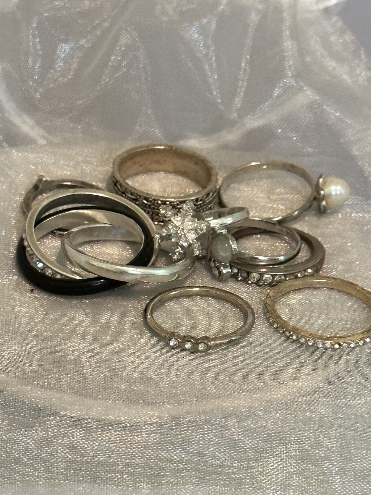 LOT OF ￼12 Assorted Rings And Bands Plus A Triple Band Ring- Costume Jewelry