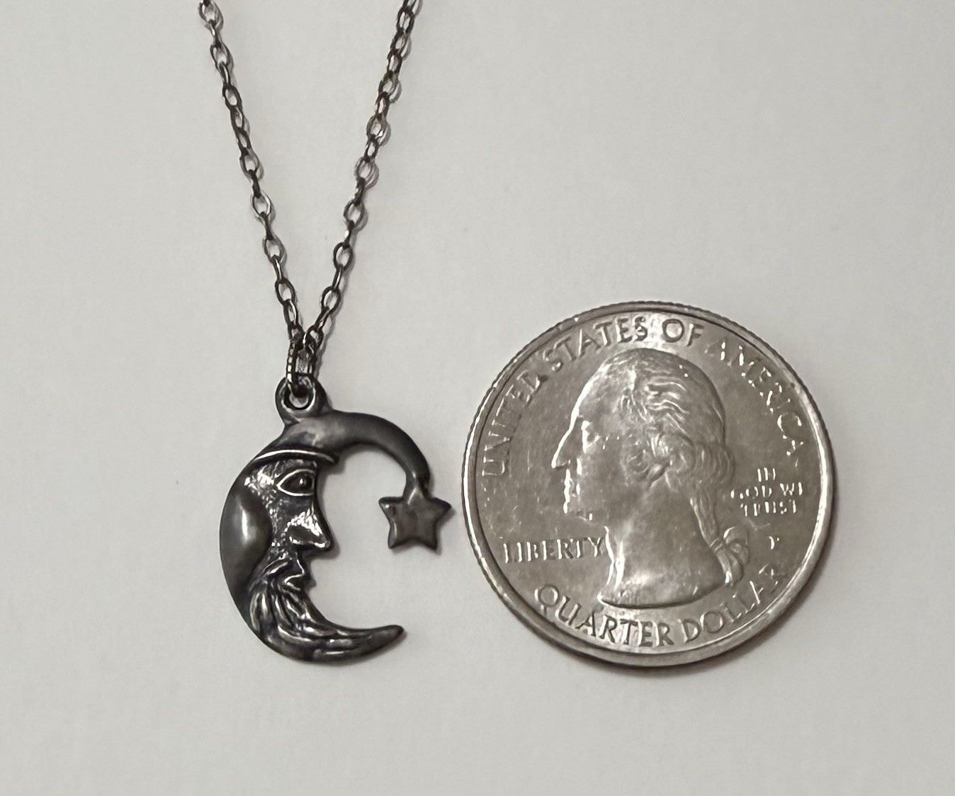 Vintage Celestial Sterling Silver Crescent Moon Face in Wizard Star Hat Necklace