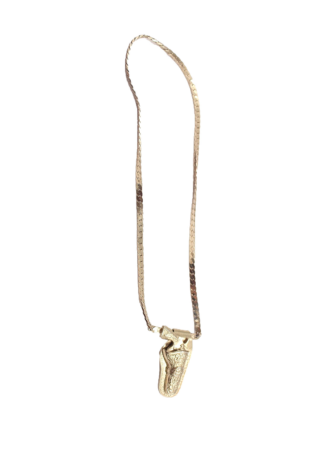 Gun-in-holster pendant necklace Mini revolver charm herringbone necklace 12″