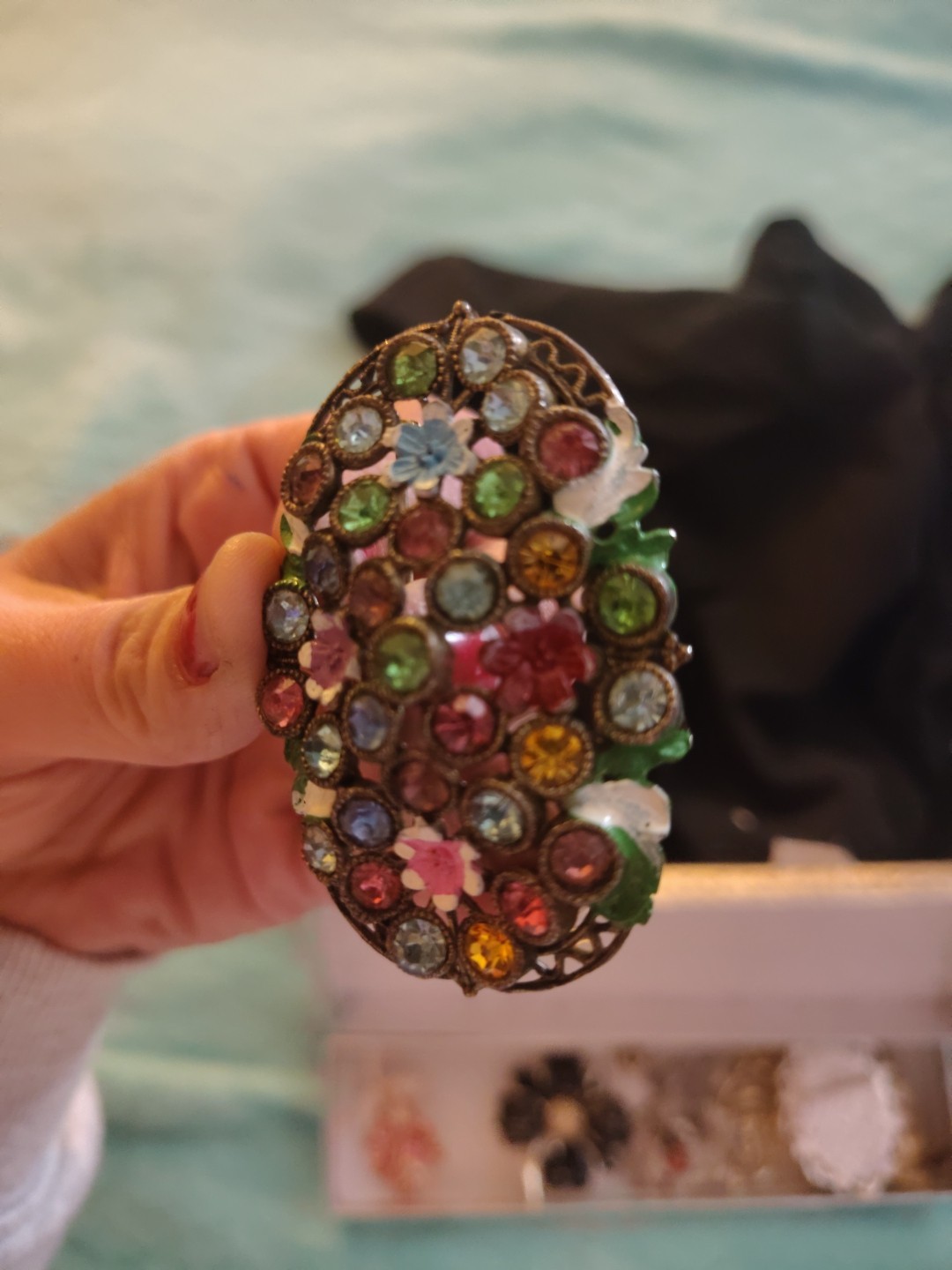 L/N Little Nemo Vintage Signed Multicolored Rhinestone Brooch