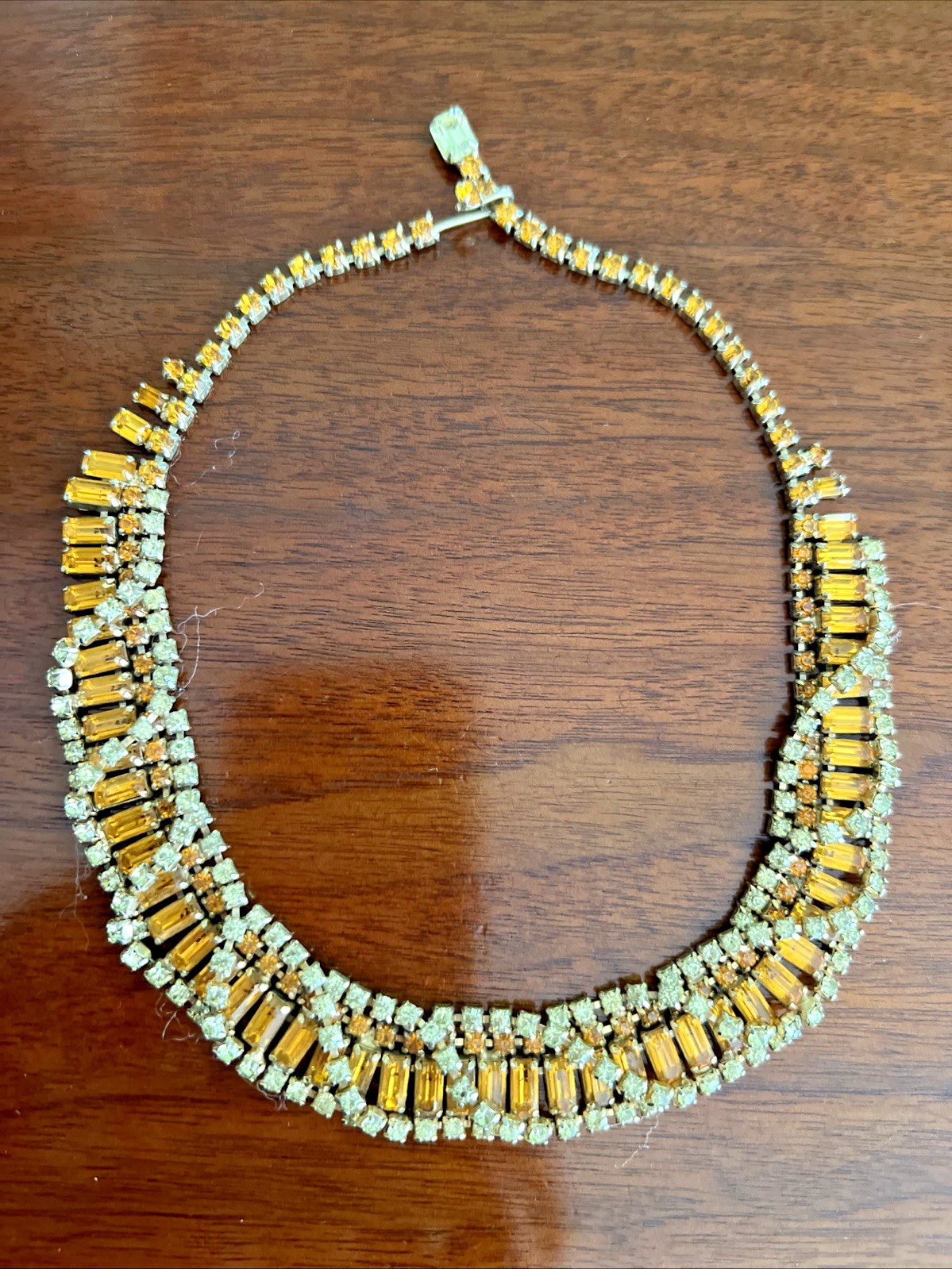 VTG. KRAMER N.Y. PARURE TOPAZ & CLEAR RHINESTONE NECKLACE BRACELET EARRING SET