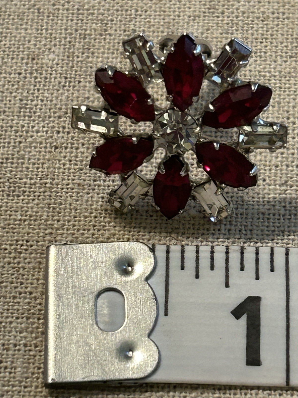 Vintage B David 3pc Red & Clear Rhinestone Necklace Bracelet Clip Earrings