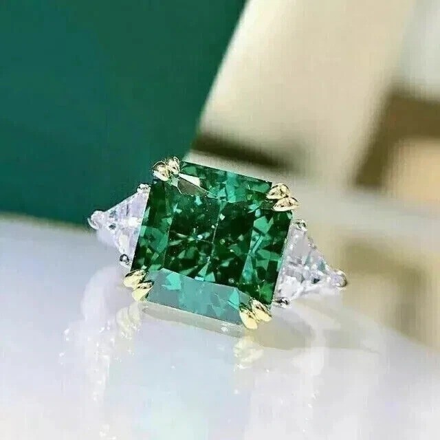 3Ct Art Deco Style Green Lab Created Emerald Engagement Wedding 925 Silver Ring