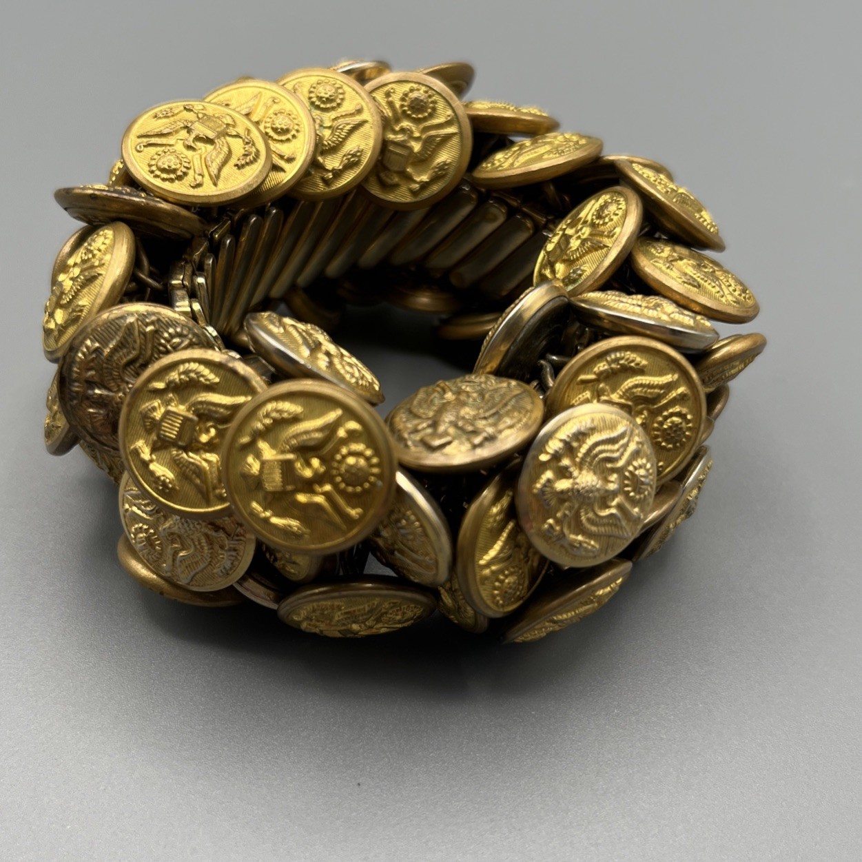 Vtg Bracelet w/Antique Superior Quality Button Co Brass Eagle Uniform Buttons