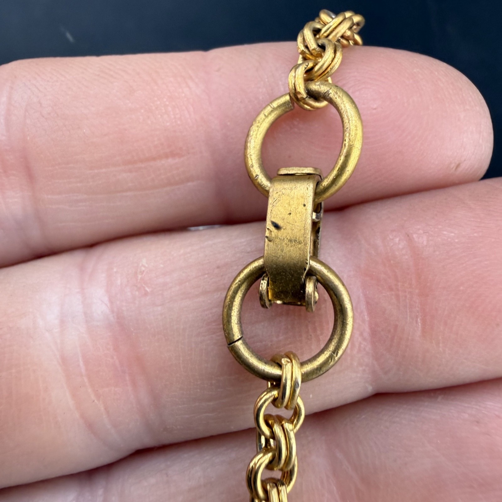 Vintage Asian Charm Necklace Snake Charmer Gold tone 24”