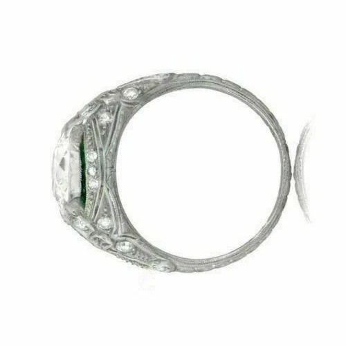 3Ct Art Deco Style Lab-Created Diamond & Emerald Wedding 14K White Gold FN Ring