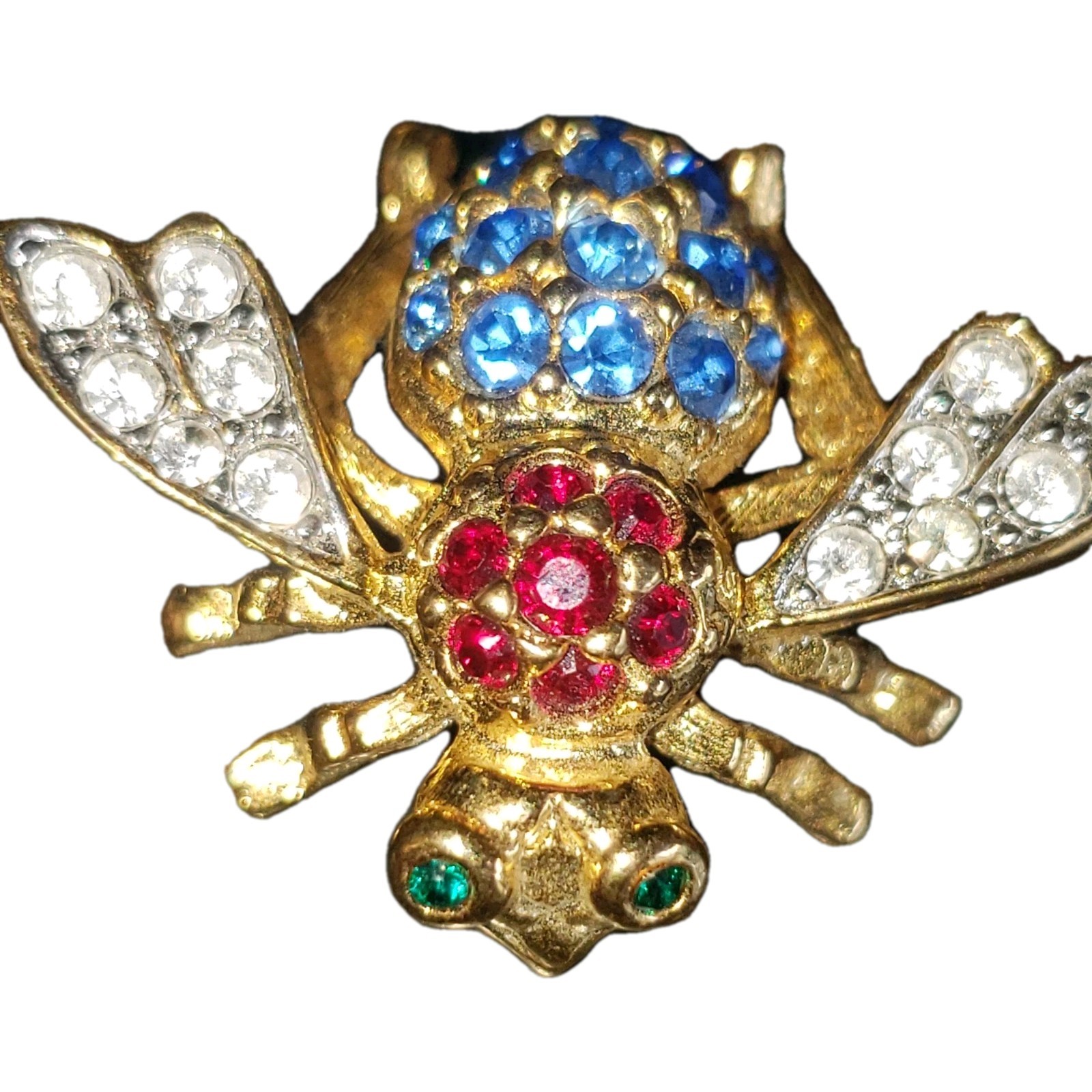 Patriotic Bumble Bee Brooch Red White Blue Crystals JOAN RIVERS Costume Jewelry