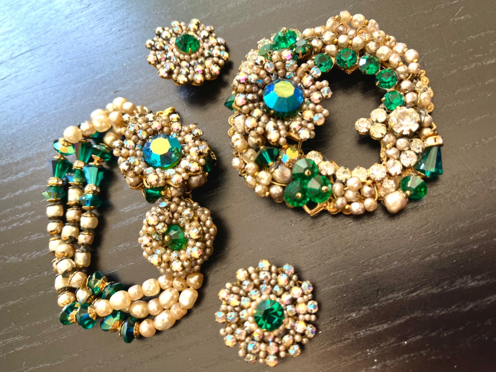 Incredible Vintage 40’s Robert Bracelet Brooch Earrings Pearls Glass Beads etc