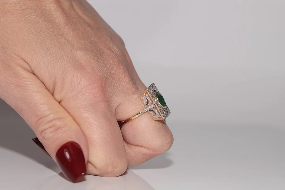 Art Deco Style 3.1Ct Lab Created Emerald & Diamond Anniversary 14K Gold FN Ring