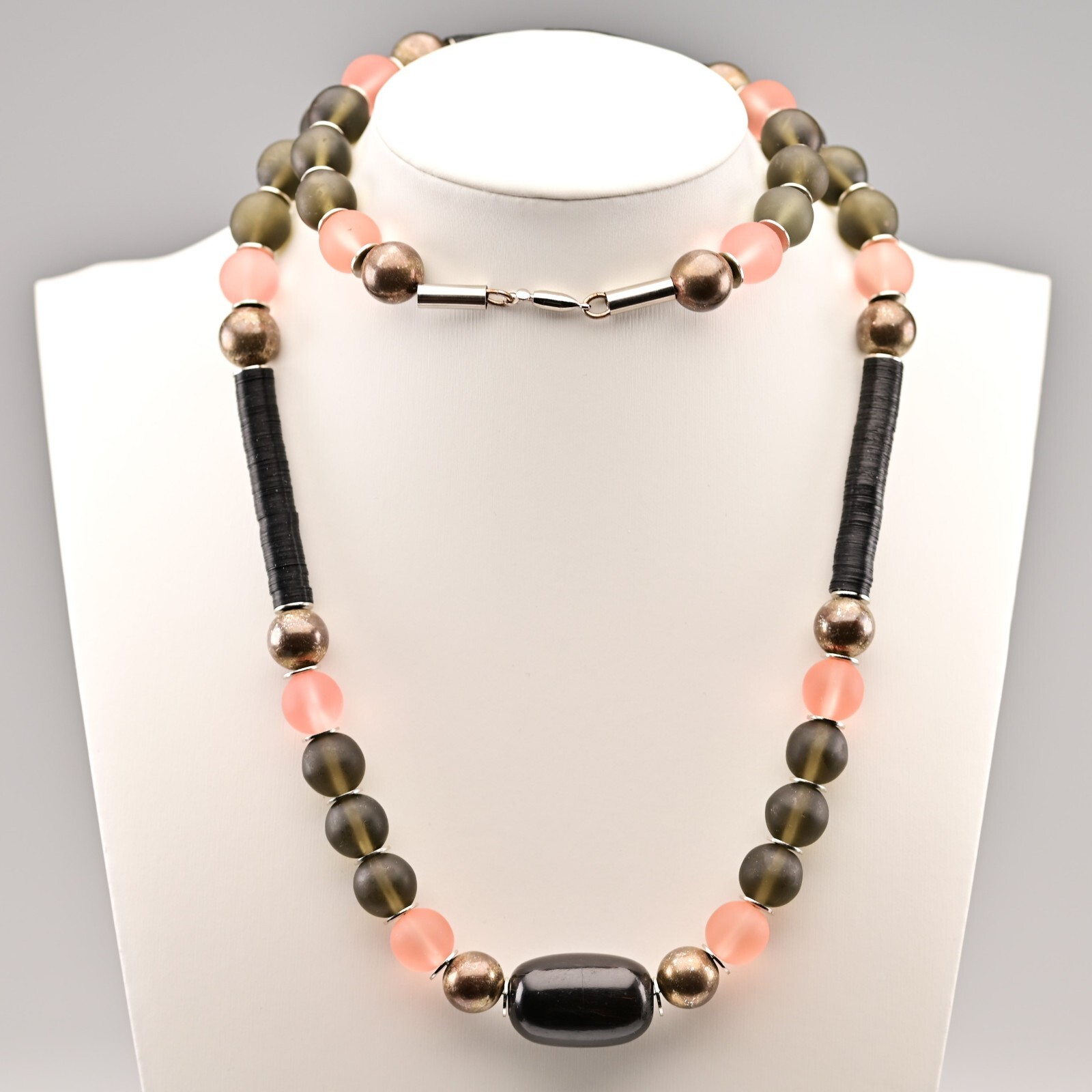 Vintage Original Sterling Silver Smoky Quartz Beaded Gemstone Estate Necklace