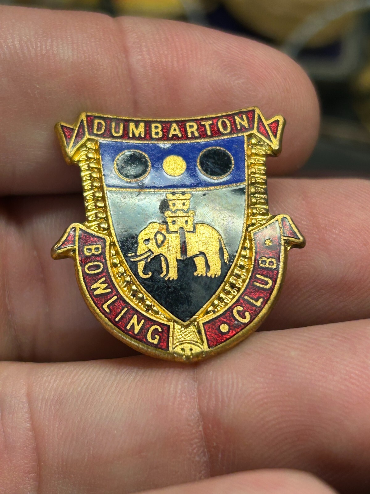 UK Great Britain vintage DUMBARTON BOWLING CLUB Lapel brooch pin Badge HW MILLER