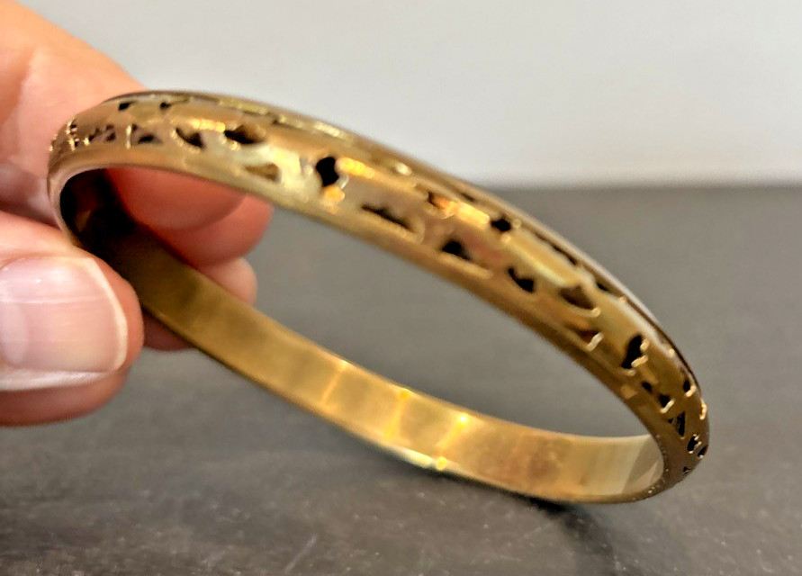 3 Brass/ Bronze Metal Bangle Bracelets w/ Pierced Patterns Designs Antique Look