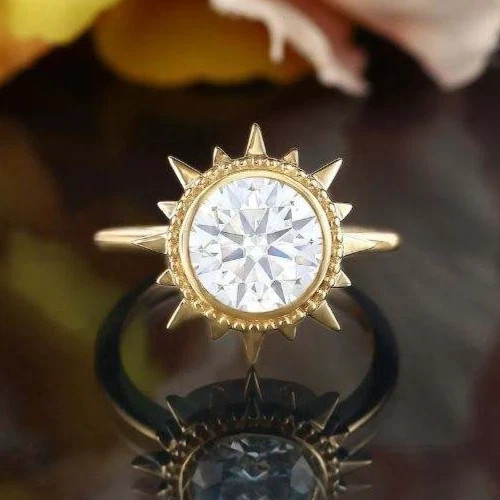 10K Yellow Gold FN With Round Cut 1.00CT White Moissanite Women’s Sunflower Ring