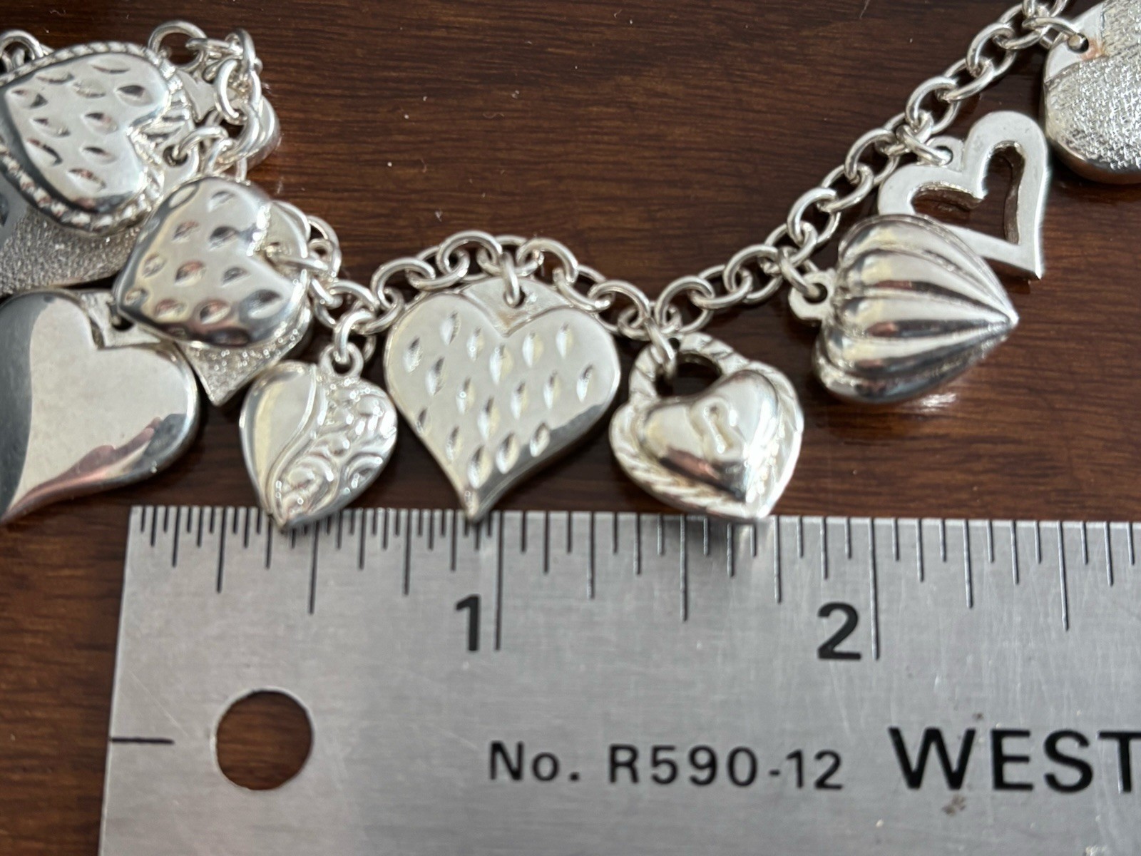 Vintage JCM Mauritius Sterling Silver Puffy Hearts Charm Bracelet 7in 22g (25-12
