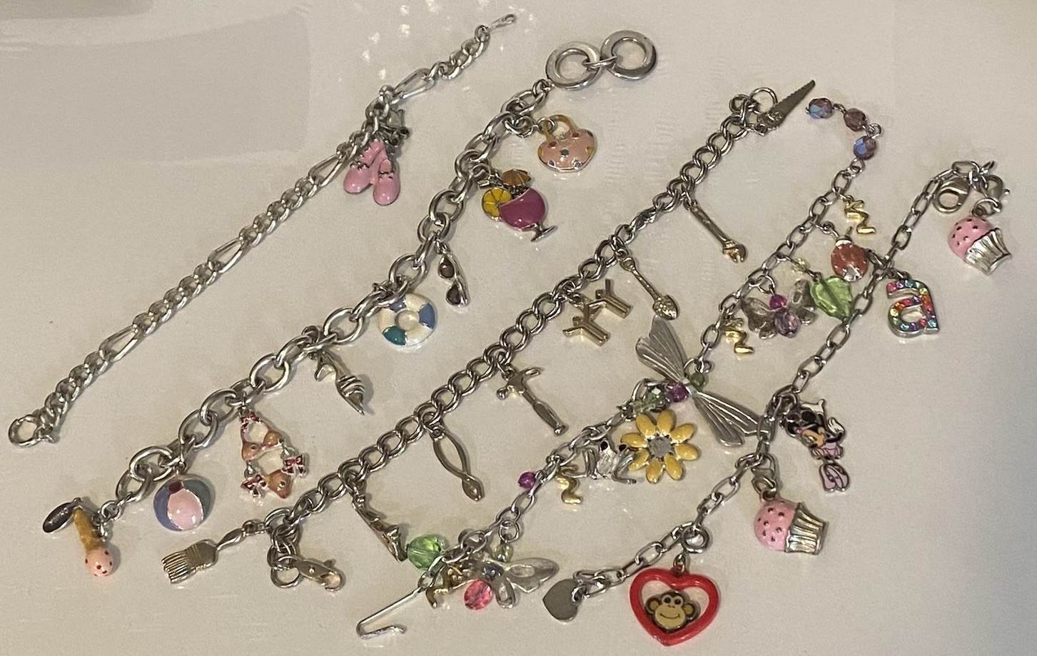 Vintage Charm Bracelets 5pc Layered Collection Silver Tone Chains 100+ grams