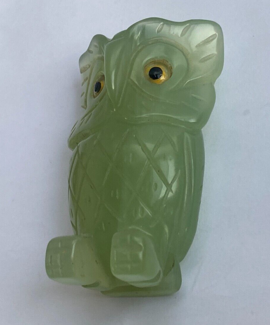 Antique Rare Original Jade Nephrite Owl Figurine Big Size