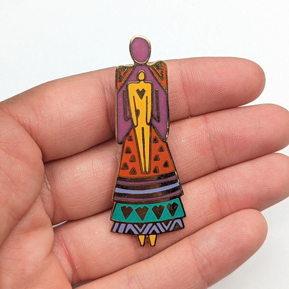 Laurel Burch Signed Mother and Child Mom Baby Kid Multicolor Enamel Pin Brooch