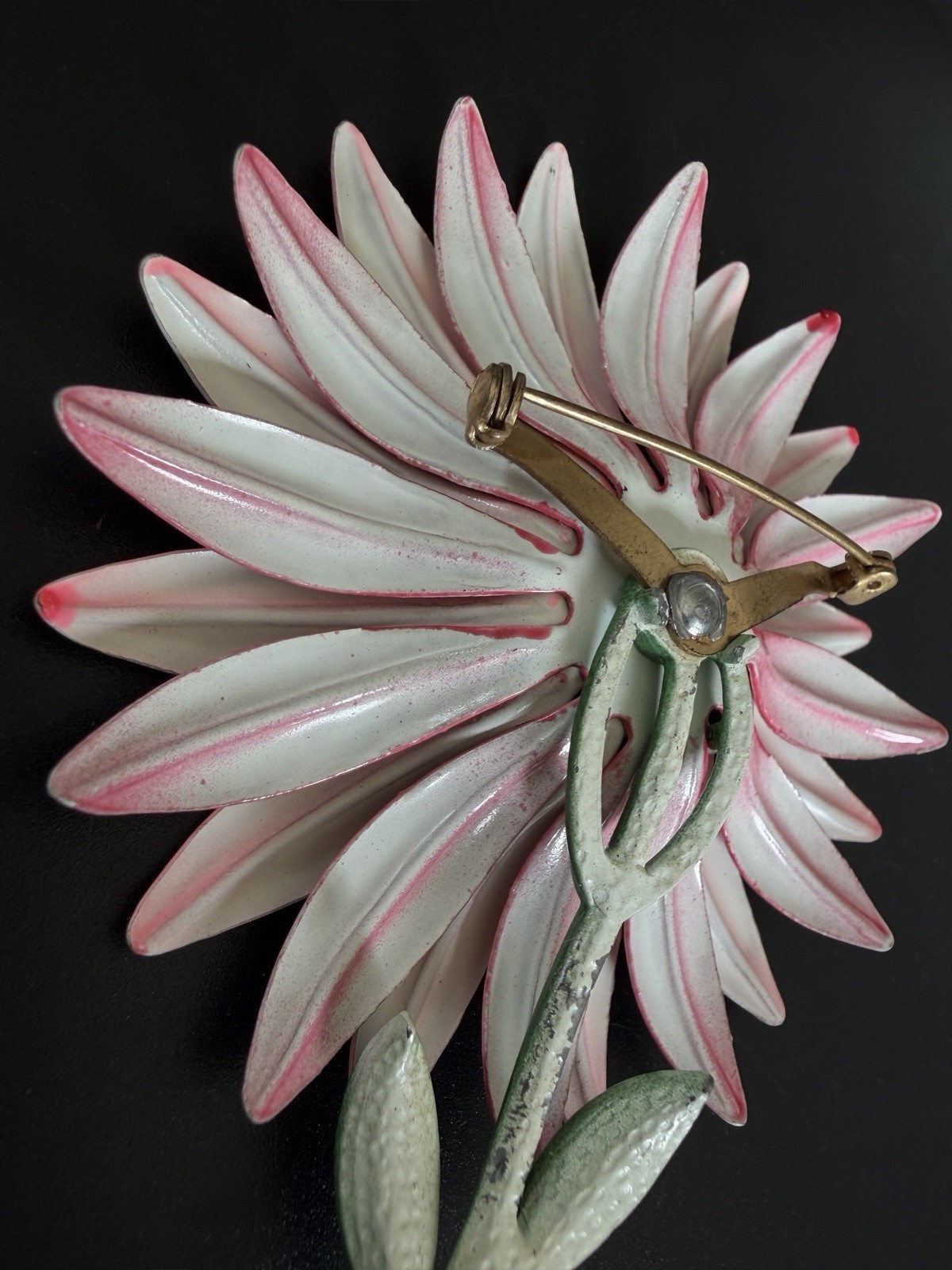 1960s Pink Enamel Celluloid Daisy Flower Brooch Pin Large Mod Statement 4 3/4”!