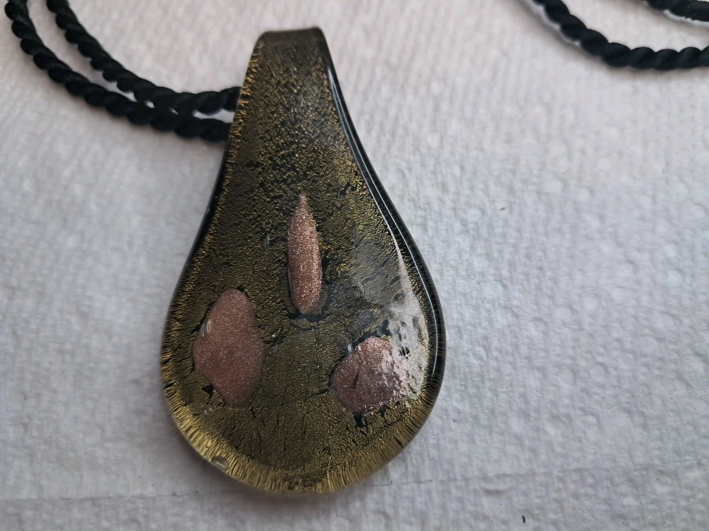 Vtg Glass Tear Drop Pendant Necklace