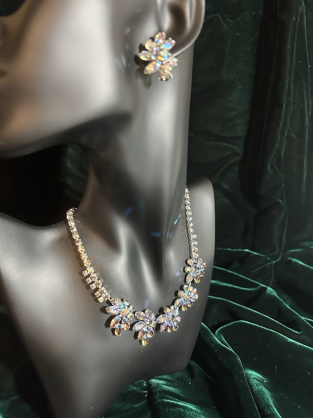 SHERMAN Set Signed Swarovski Aurora Borealis Rhinestones Demi-Parure