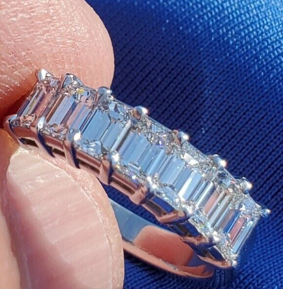 Original EARTH MINED DIAMOND Emerald cut Deco Wedding Band SOLID PLATINUM Ring 6