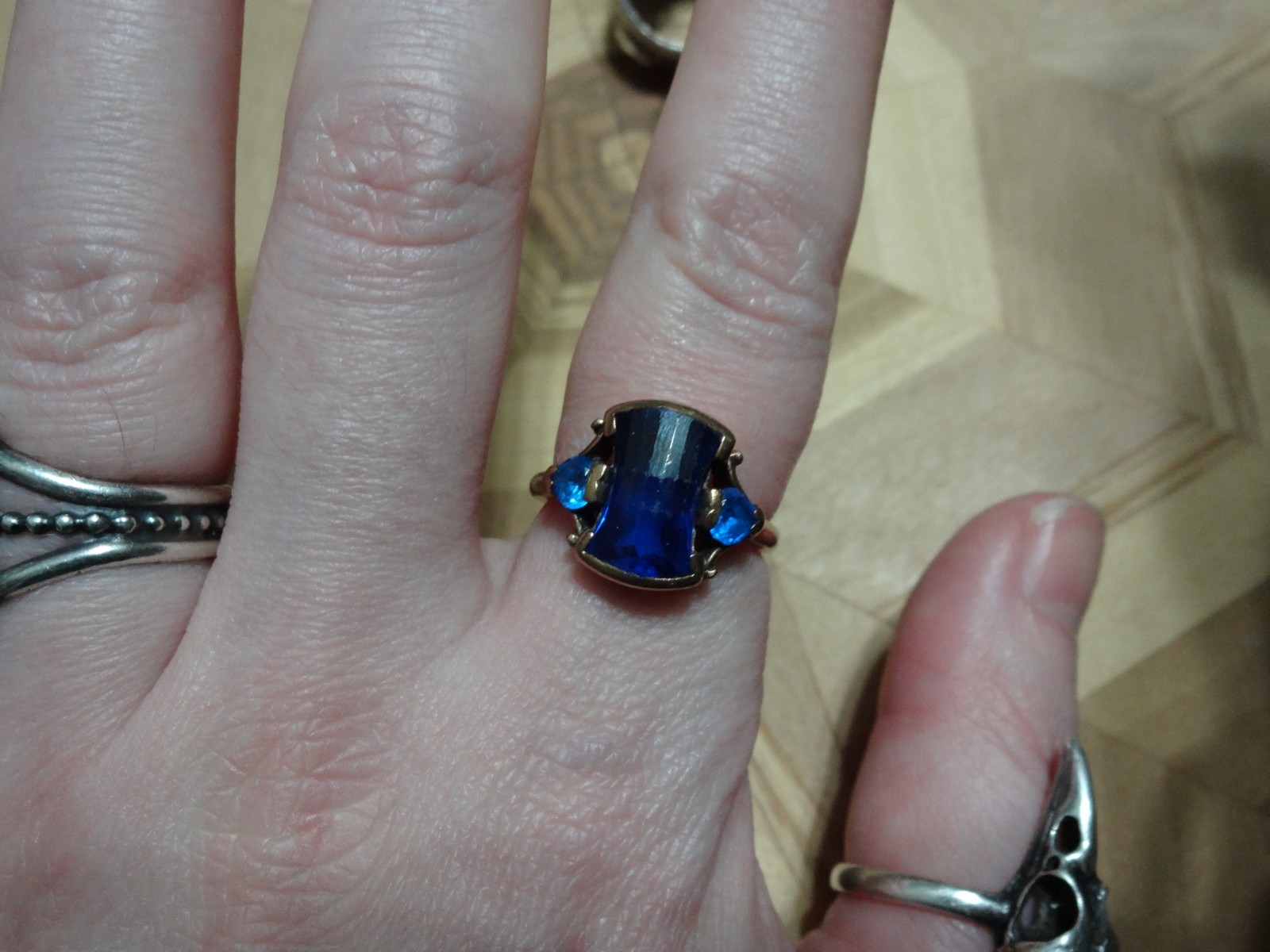 10k blue spinel art deco ring rectangle fancy cut size 8