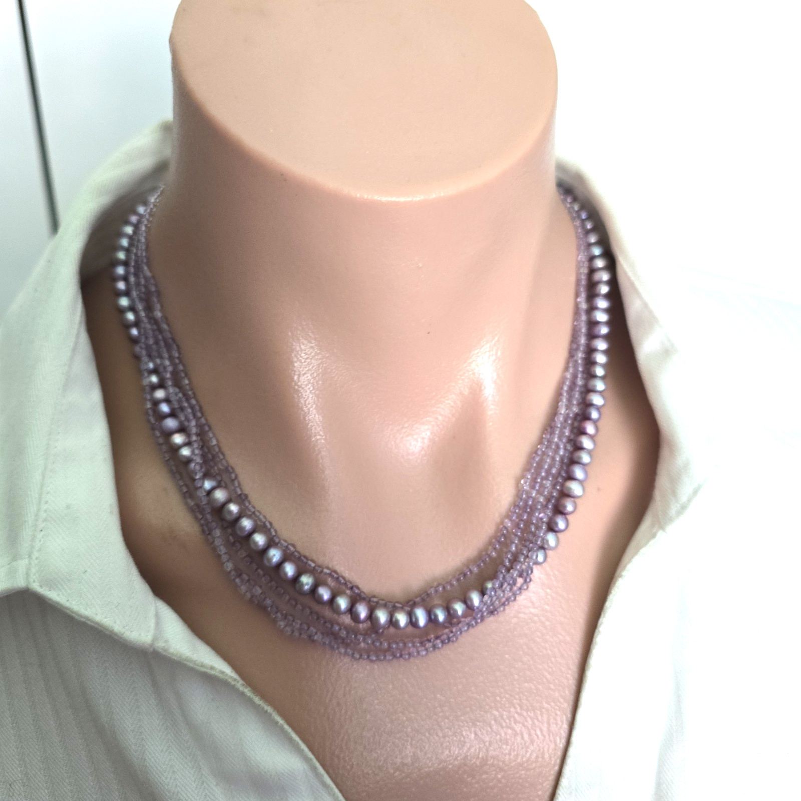 Vintage Sterling Silver Purple Dyed Freshwater Pearls Amethyst Necklace 18″ L