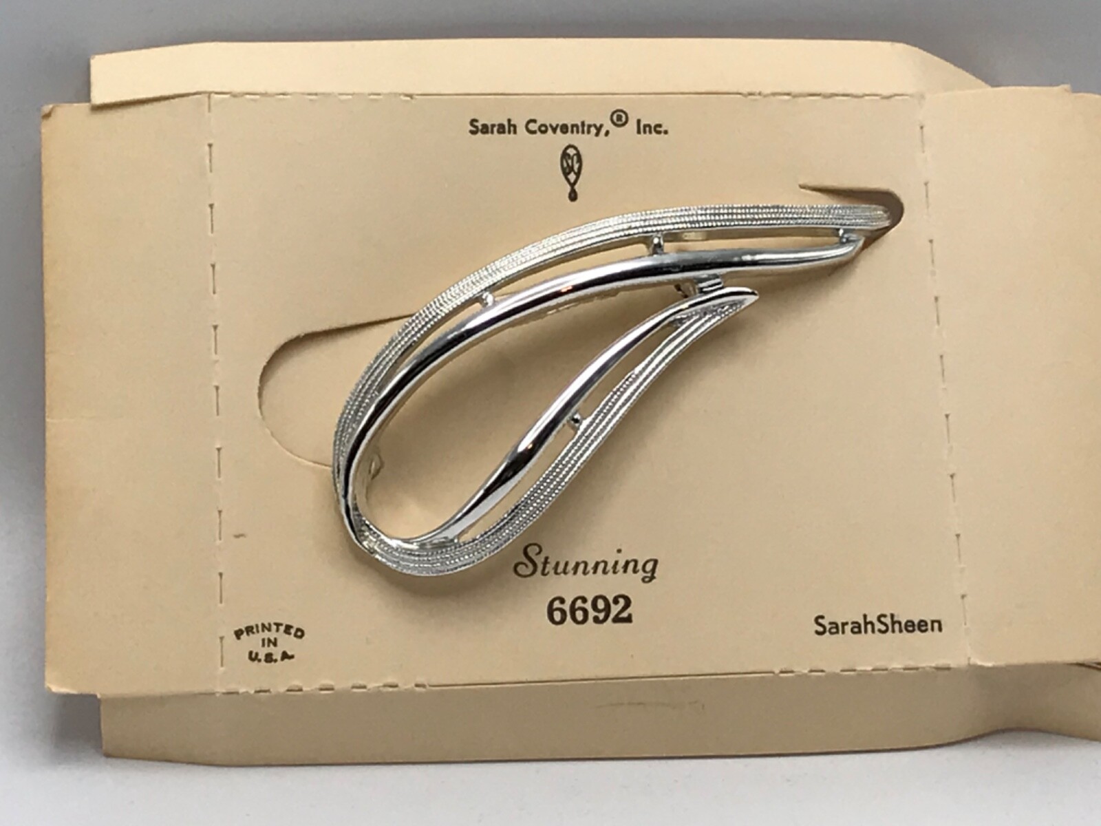 Signed Sarah Coventry Silver Tone Brooch Pin 2.75” x .75”