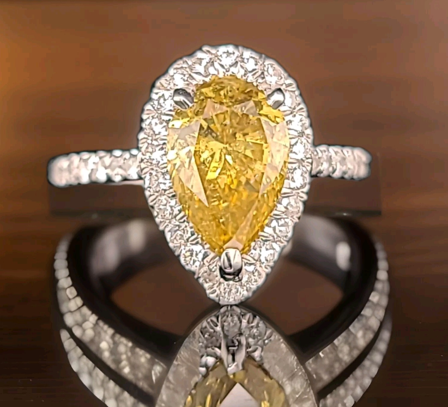 14k Yellow Gold Engagement Ring 1.91CT. Natural Pear cut Yellow Diamond GIA Cert