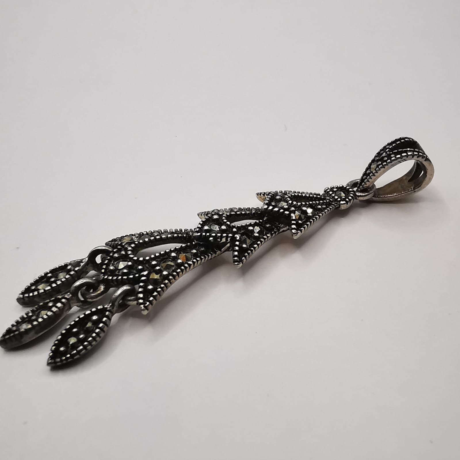 Vintage Elegant Pendant made of 925 Drop Silver,handmade Marcasite 4.61g