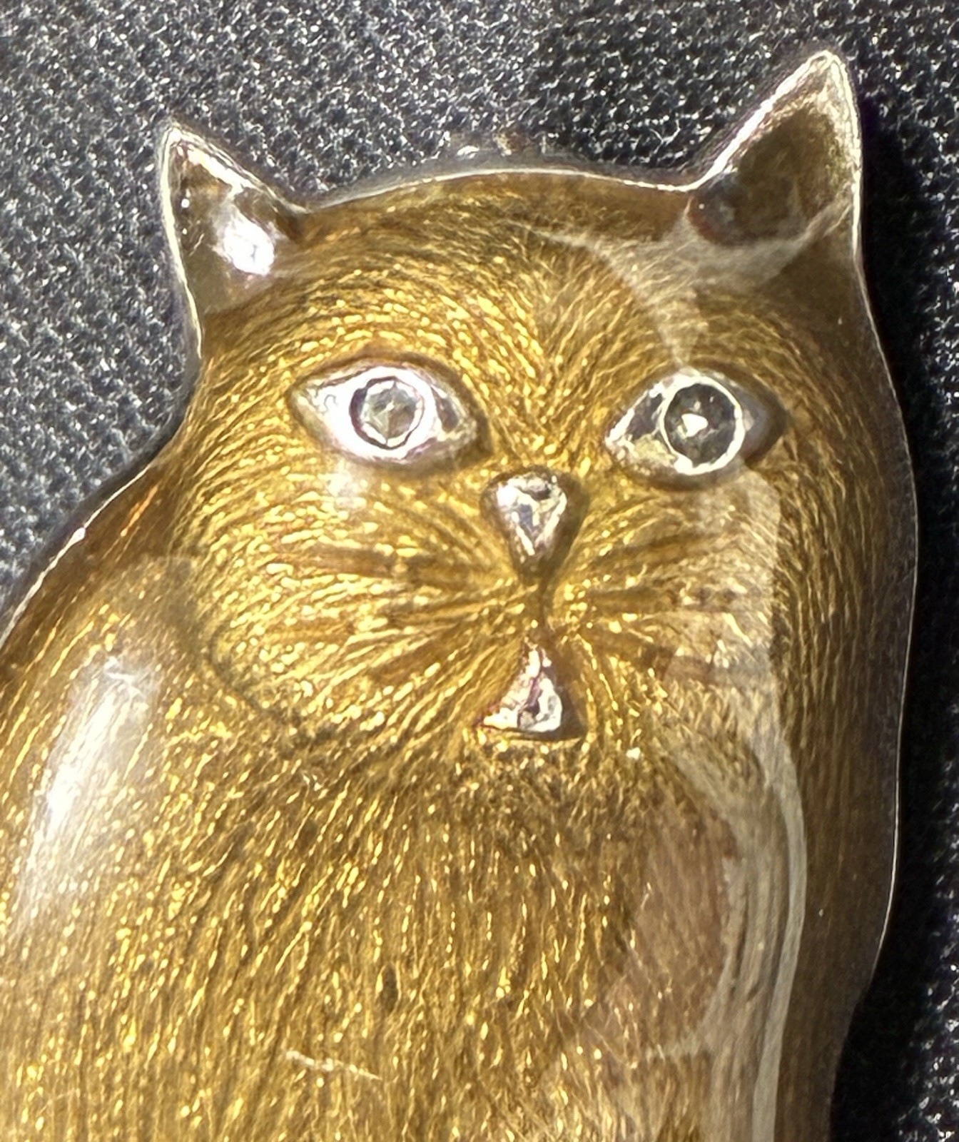 Vintage Sterling Silver Marcasite & Golden Brown Enamel Cat Brooch Pin 925