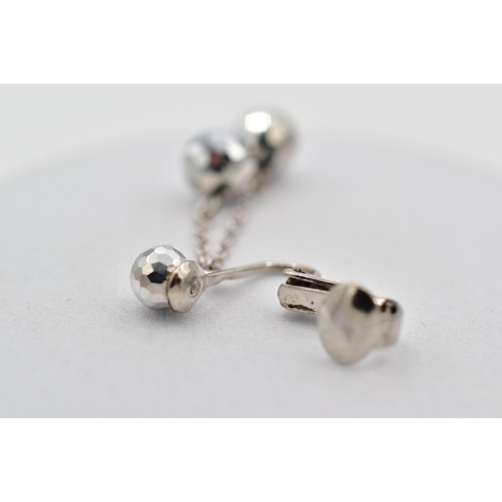 Vintage Crystal Clip On Earrings Silver Chain Disco Ball Chain Drop 1950s A23