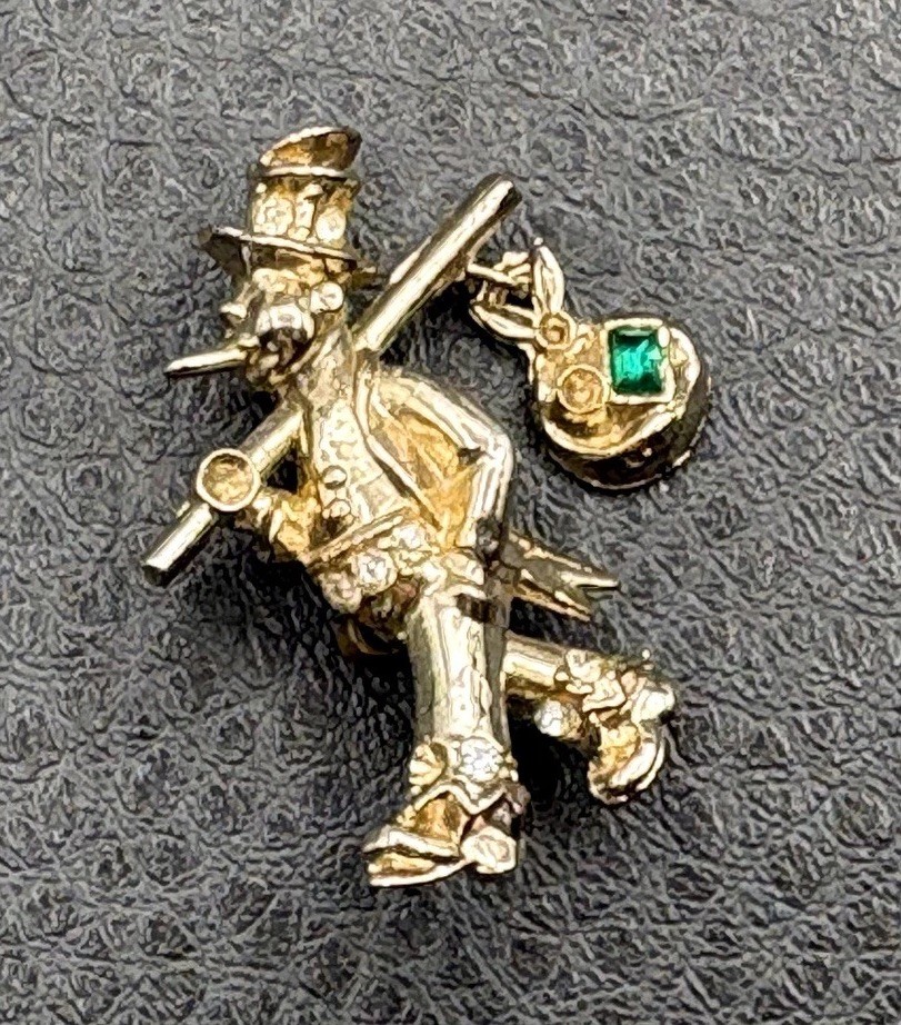 Vintage Gold Tone Hobo Knapsack Charm Brooch Pin Crystal Rhinestone