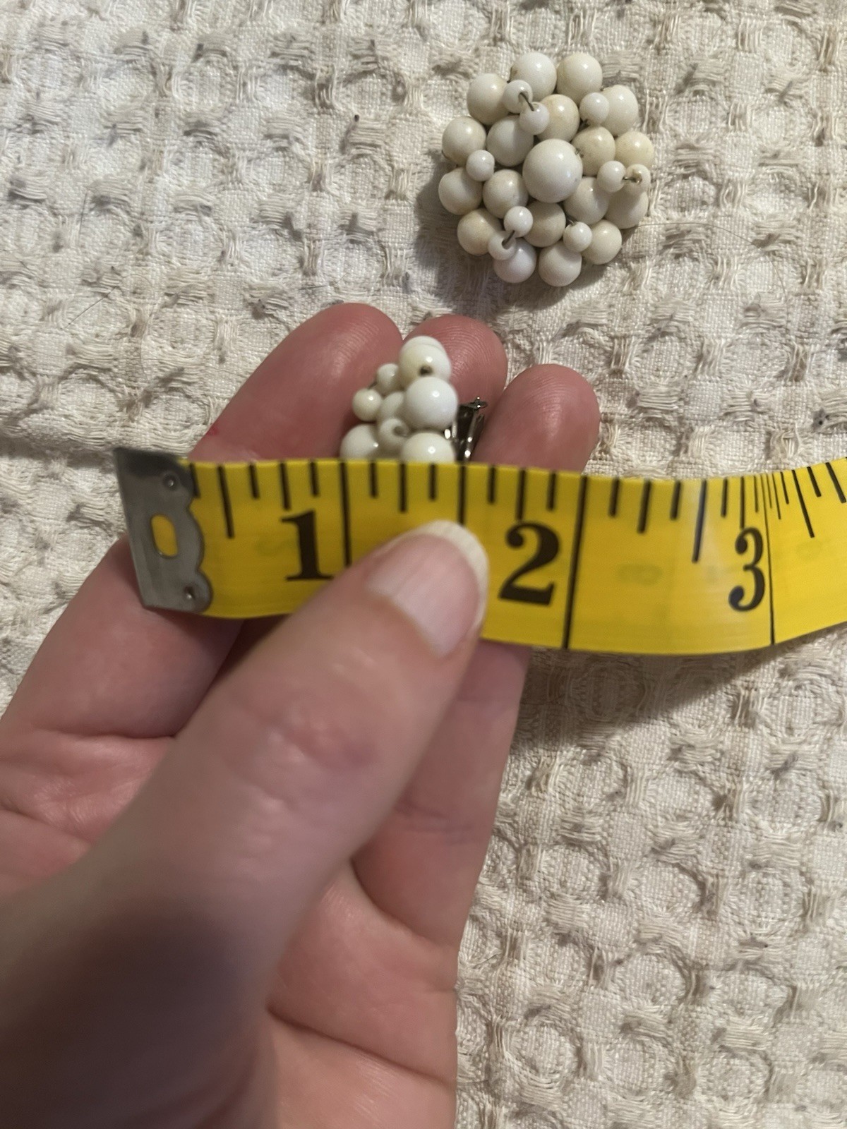 Vintage Costume Jewelry Set Bracelet Clip On Earrings White Beaded Japan Retro