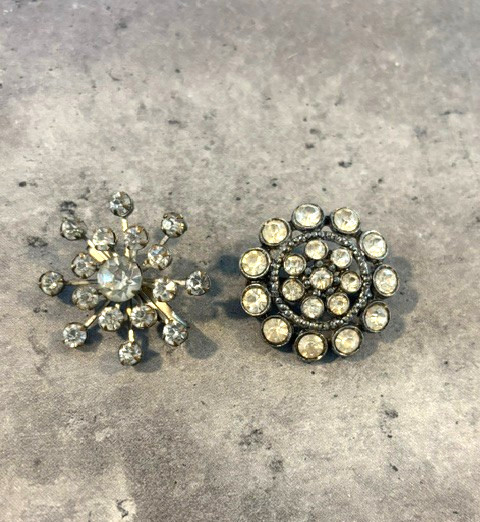 Vintage Lot of 2 Silver Tone Flower/ Snowflake Brooch Pin Set Rhinestone