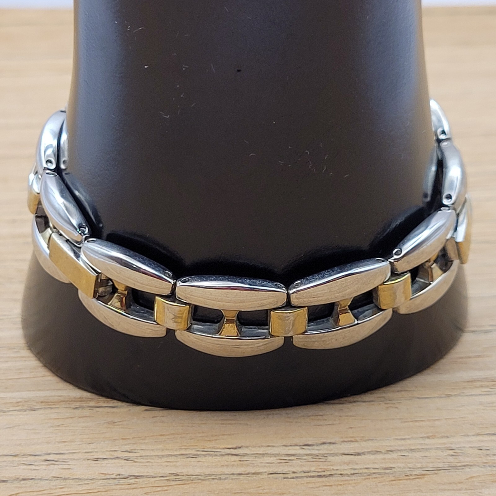 Bold Chunky Link Classic Style Stainless Steel Plated Two Tone Bracelet 7.5 Inch