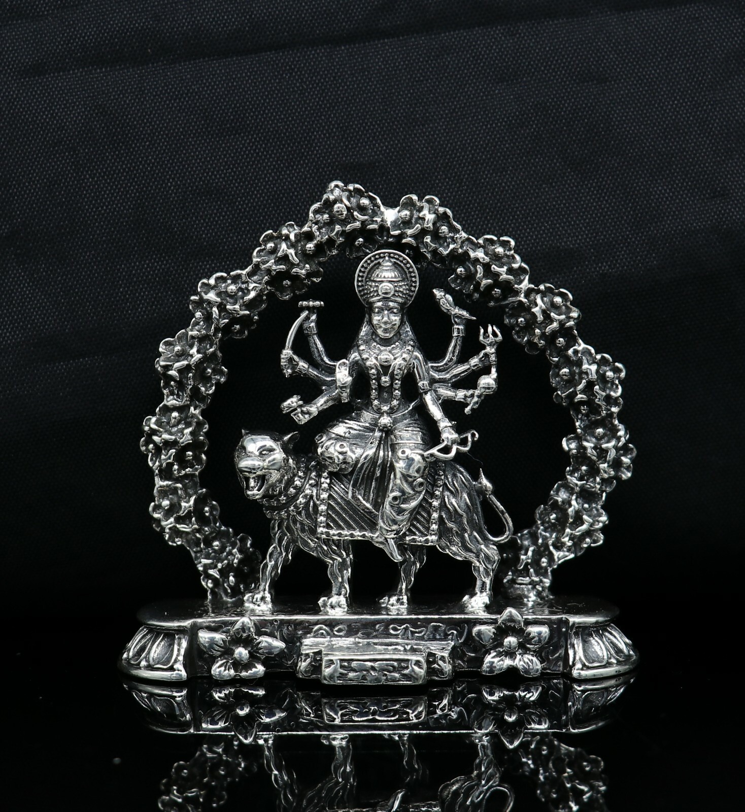 925 pure silver Goddess Gurga statue, figurine, puja article home temple art02