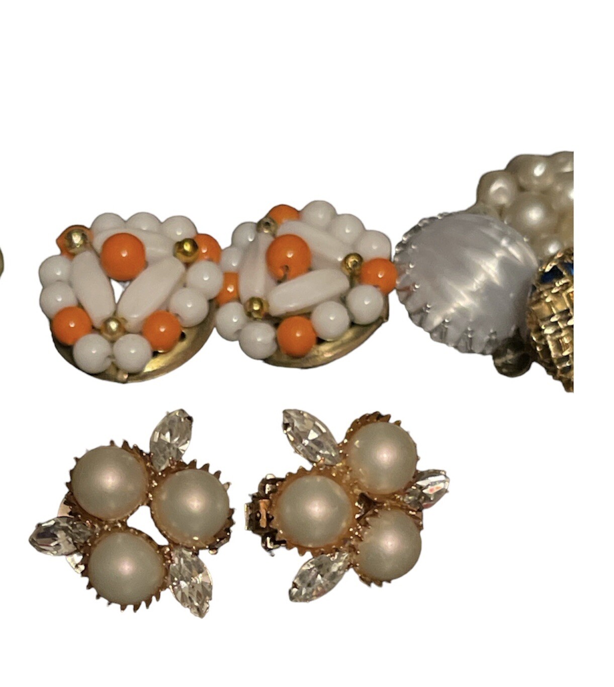 Vintage Beaded Cluster Clip On Estate Earring Lot 1950s Jewelry Hong Kong Japan