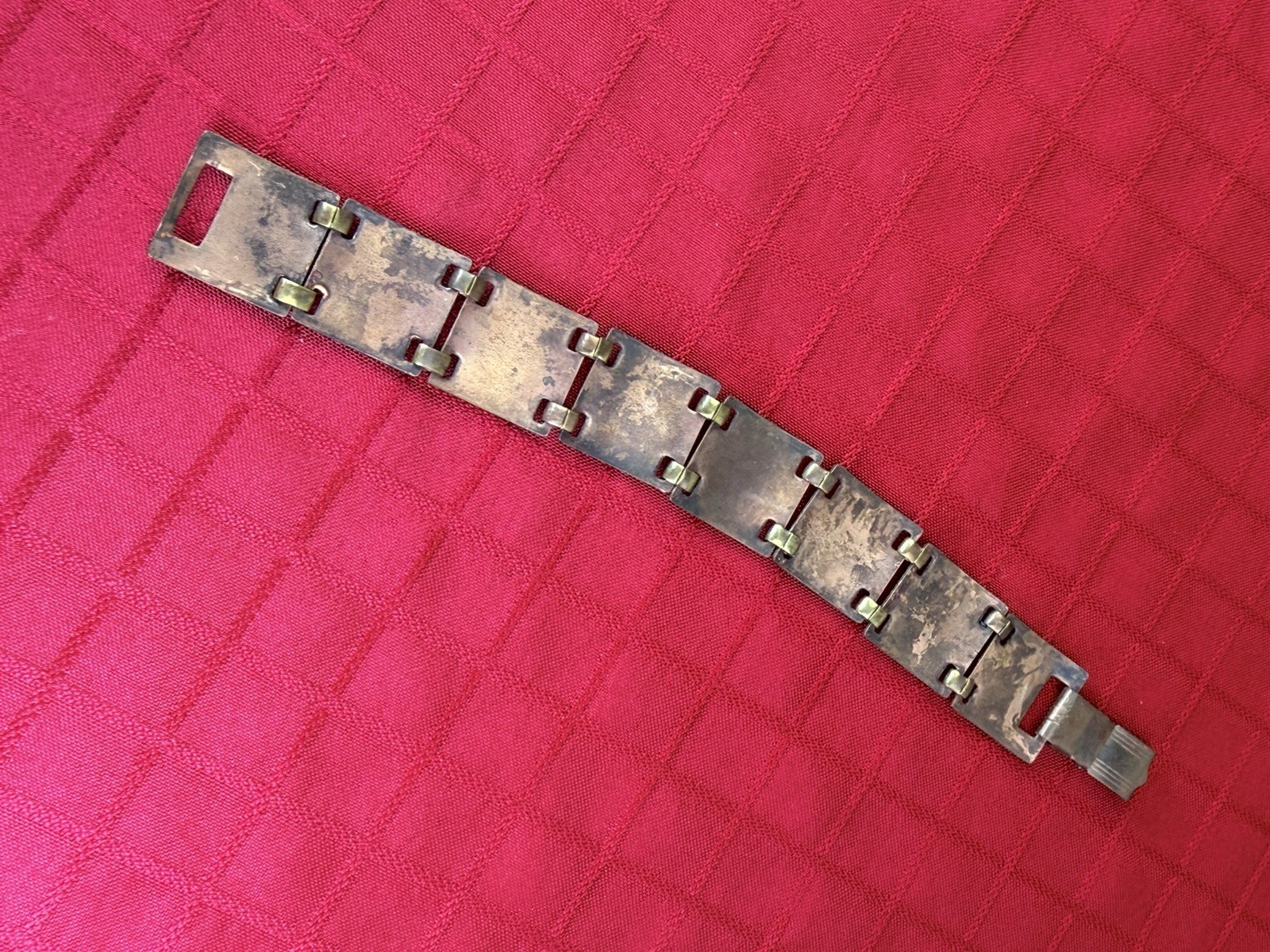 Vtg Enamel Copper Bracelet 7.5” Mid Century Abstract Confetti 8 Panel MCM Art