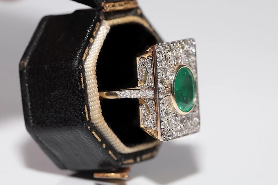 Art Deco Style 3.1Ct Lab Created Emerald & Diamond Anniversary 14K Gold FN Ring
