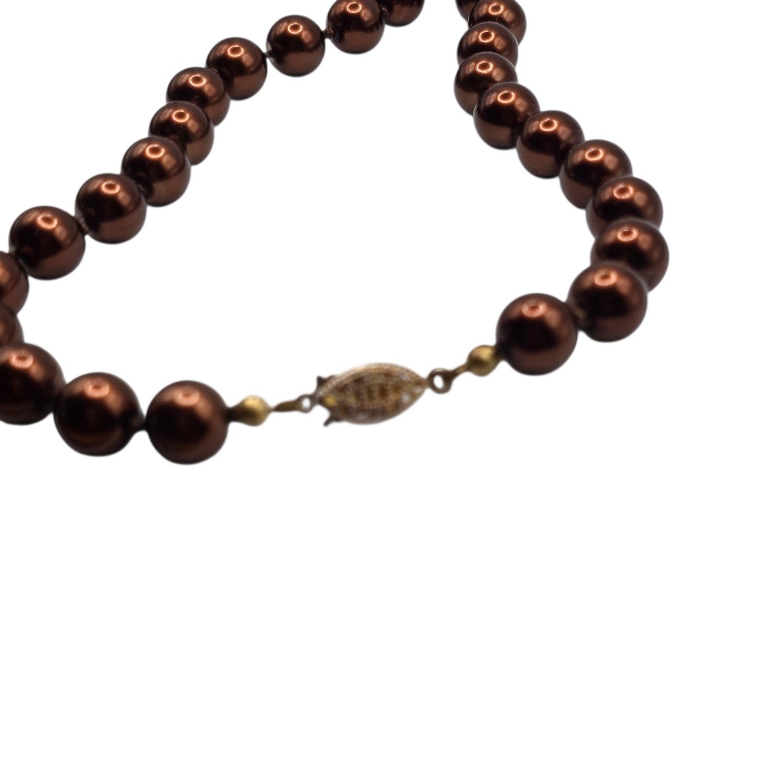 Necklace Beaded Brown Vintage 24″ Single Strand Gold Tone Filigree Clasp SKU2419