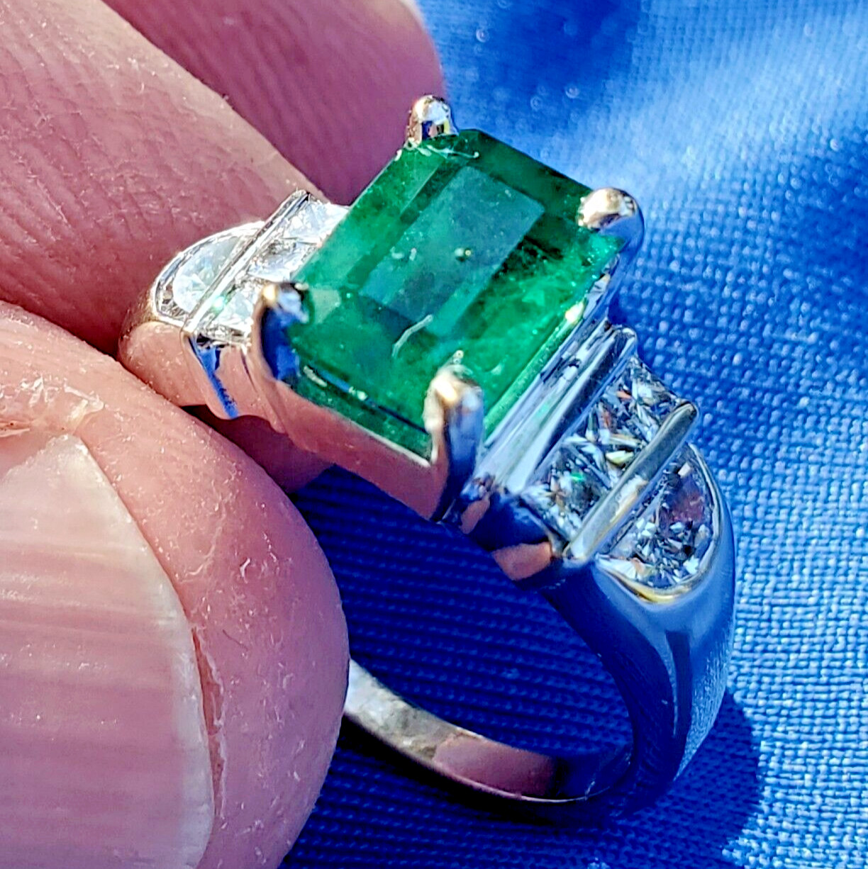 Original EARTH MINED EMERALD DIAMOND Deco Engagement Ring 14K GOLD Solitaire S 7