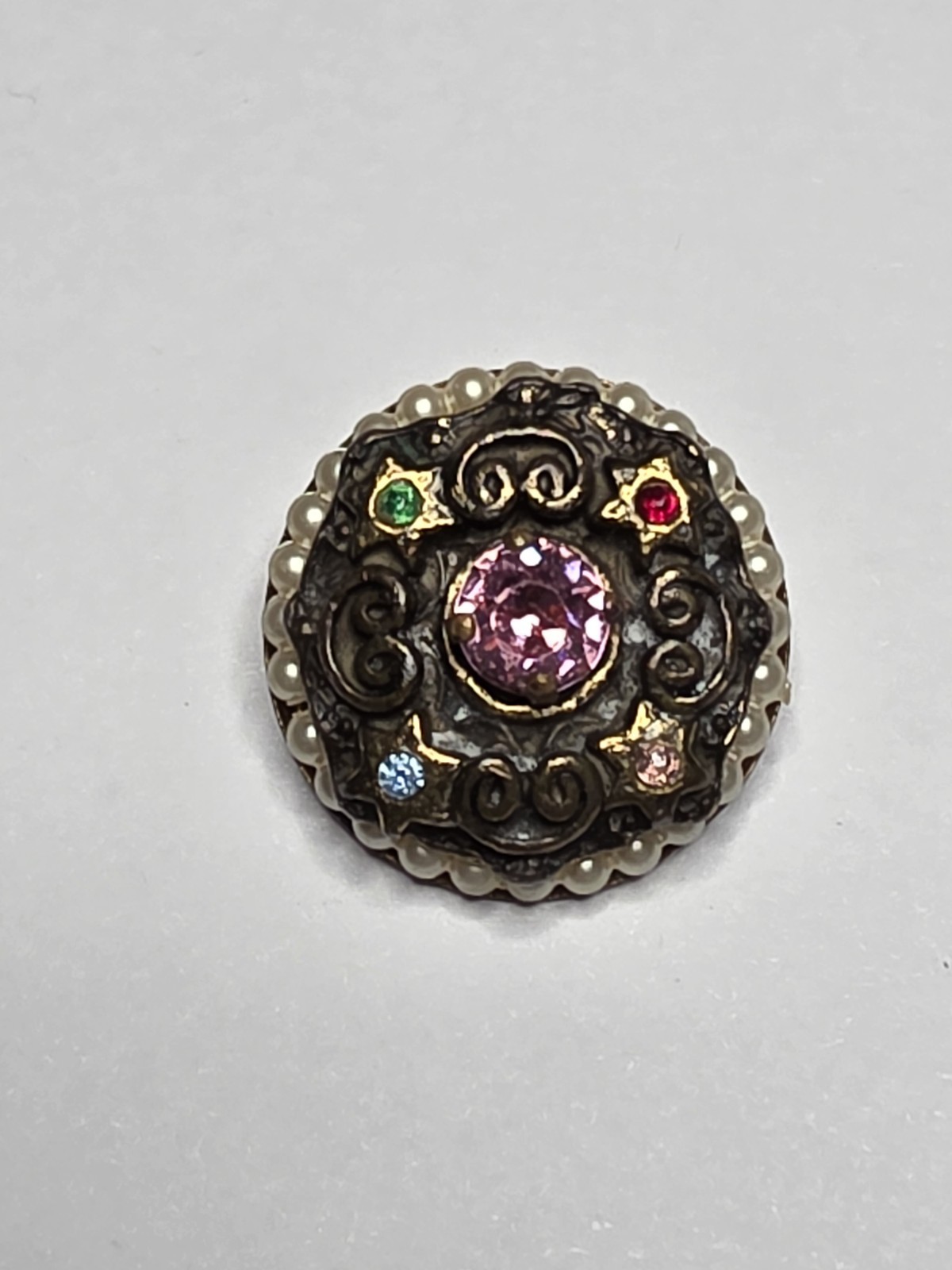 Victorian Revival Brass Alloy Filigree Brooch, West Germany, 1930-40s