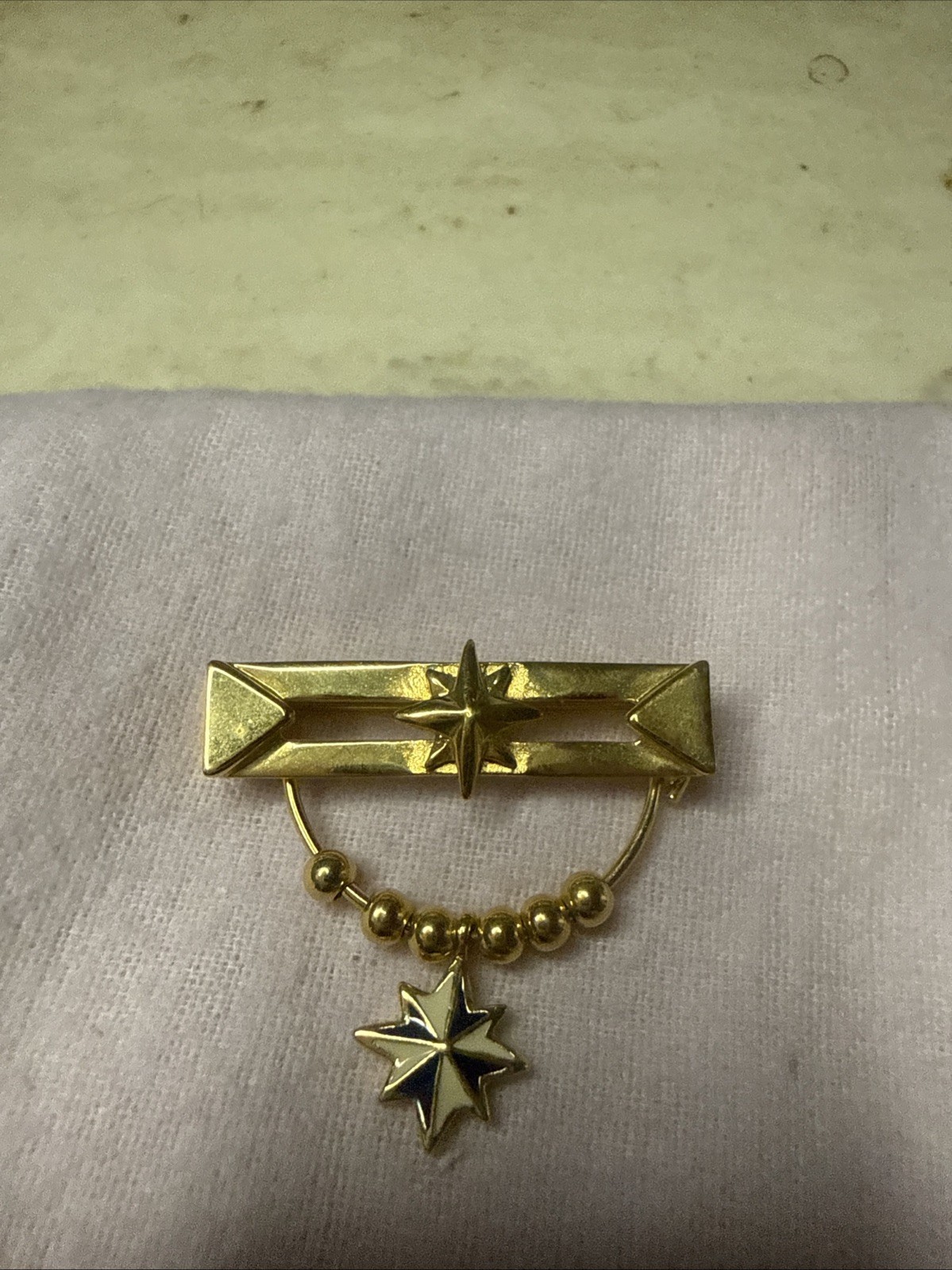 Vintage Bar Charm Brooch Enamel Star Dangle Gold Tone Jewelry Lapel Pin