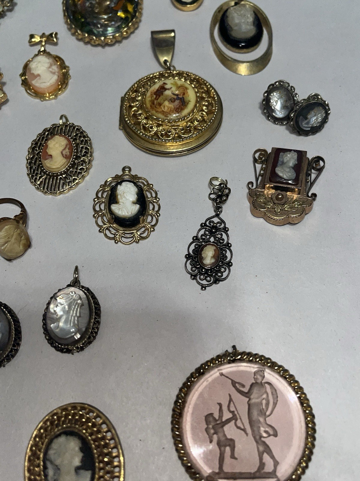 Vintage Cameo Jewelry Lot Wearable & Broken Pieces Sterling Costume Modern